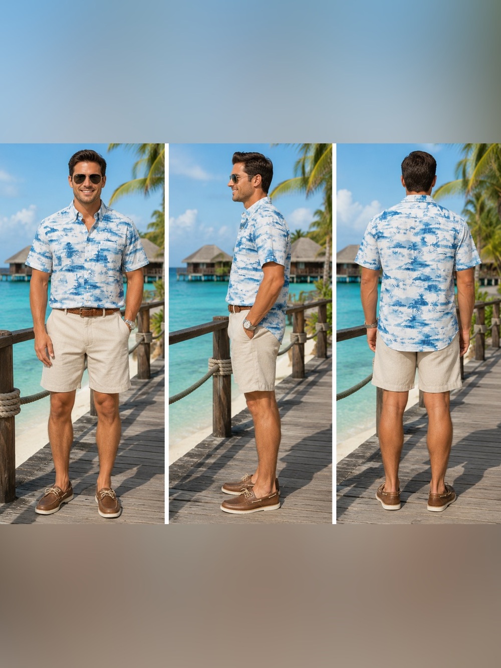 Margaritaville Hawaiian Camp Shirt Men’s XL Blue Tropical Linen Blend Button Up
